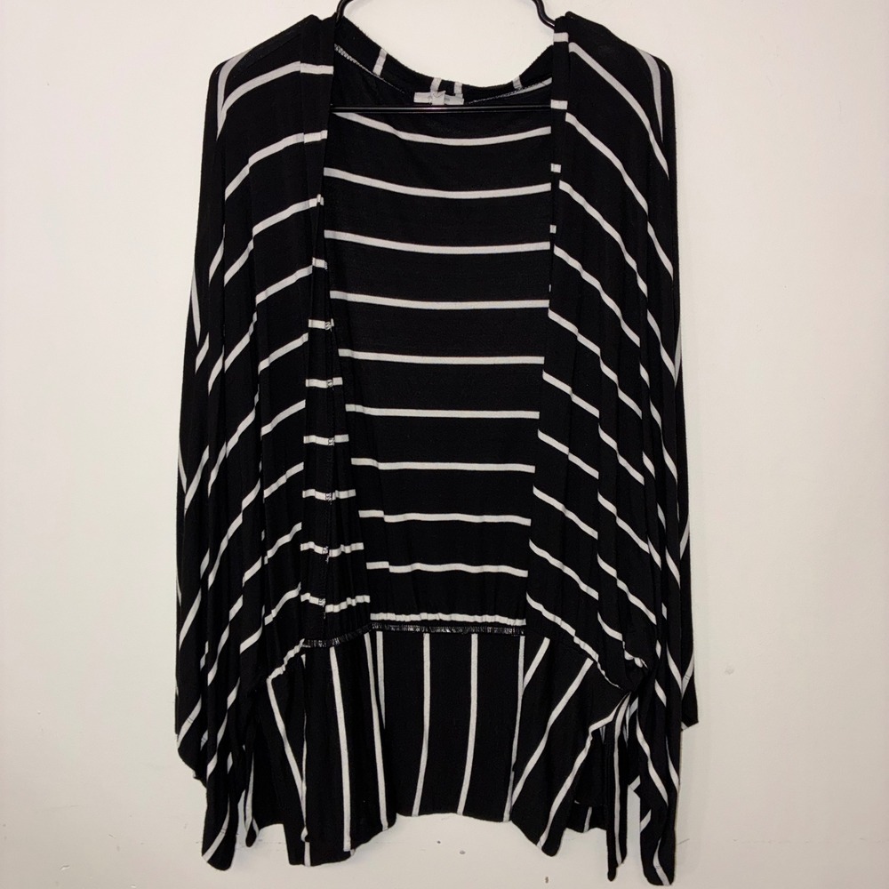 359 Maurices Open Front Cardigan XL Black White Striped Draped Rayon Blend